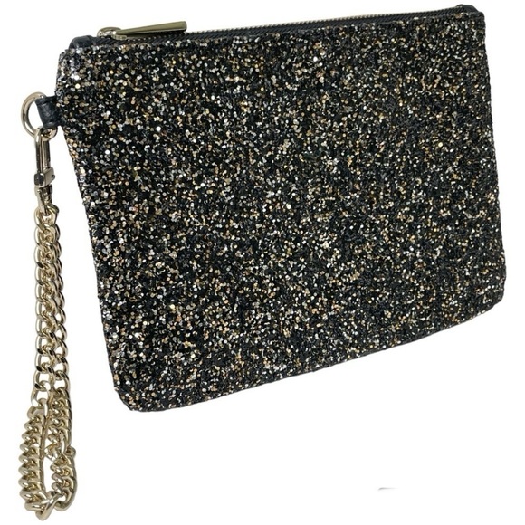 EXPRESS Y2K Gold Silver Black Glitter Sparkle Zip Wristlet Clutch - Picture 1 of 16